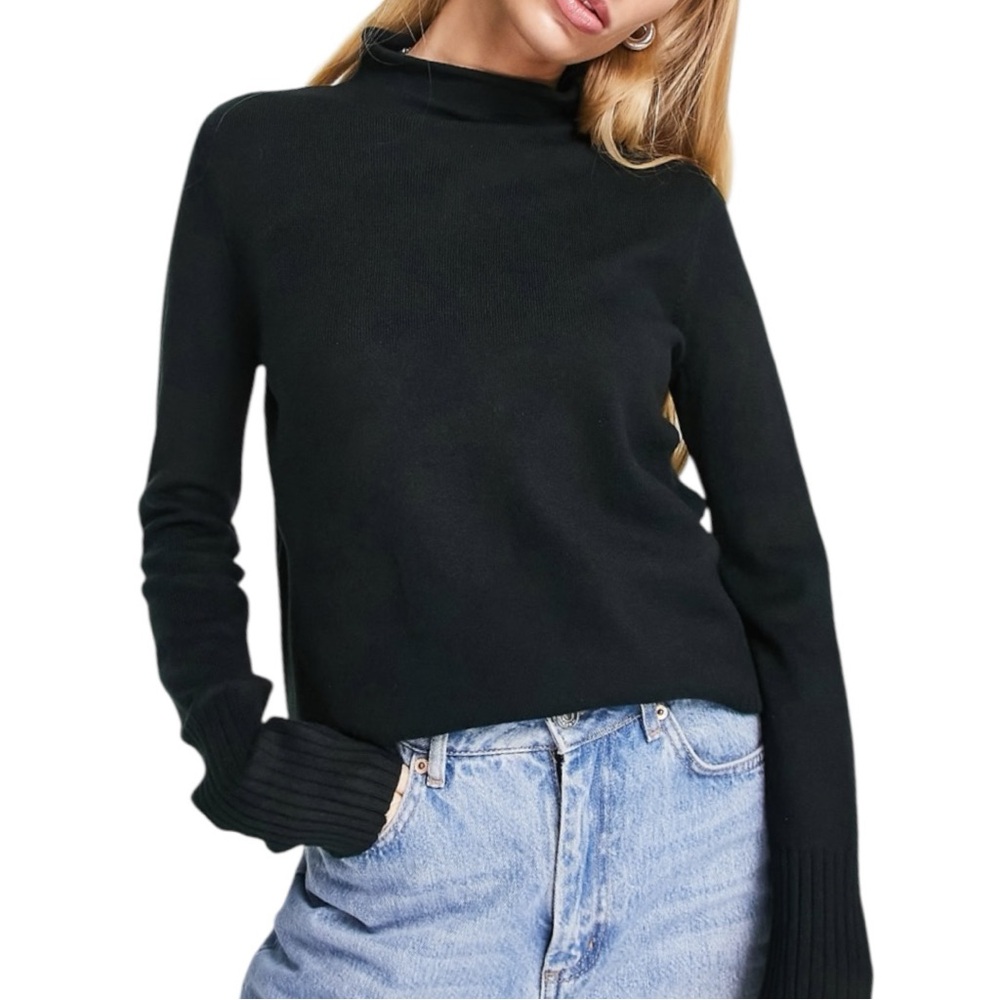 NEW French Connection Soft Cozy High Neck Sweater Black Bell Sleeves Size Small